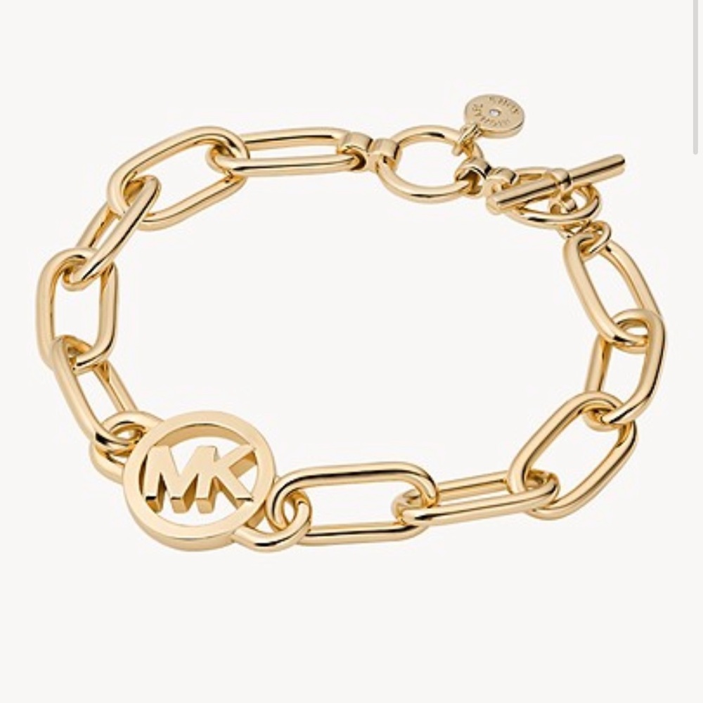 NWT Michael Kors Logo Gold Brass Chain Bracelet.